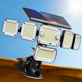 LIFENGSOLER solar flood light with clip-on installation for fences and rails, easy setup.