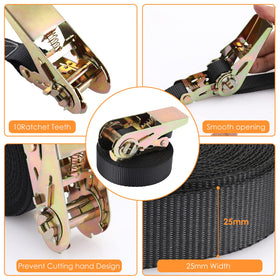 LIFERUN galvanized steel ratchet shown for corrosion resistance on trips.