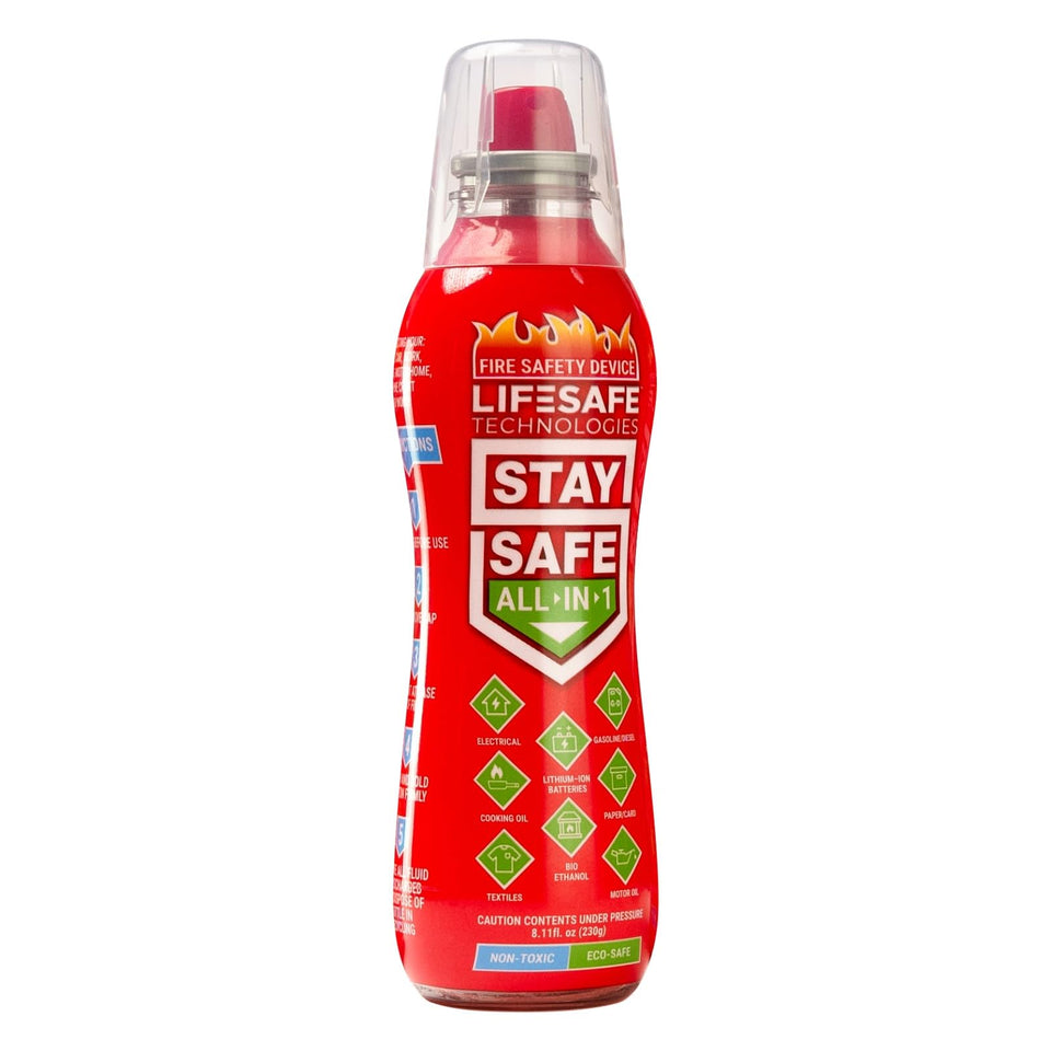 LifeSafe StaySafe extinguisher bottle ready for versatile fire protection across scenarios.