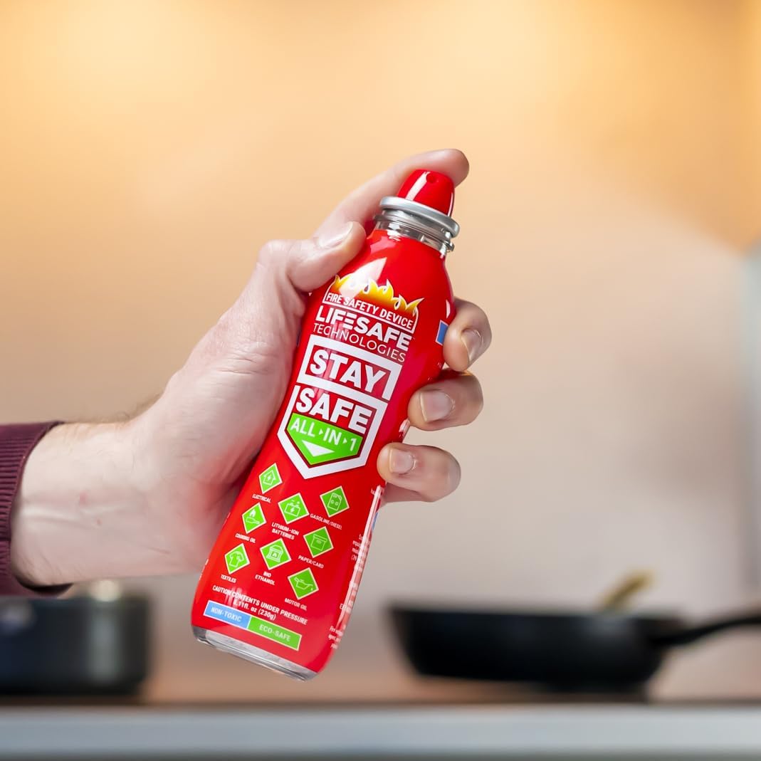 LifeSafe StaySafe electrical-fire-safe spray near electrical panel usage.