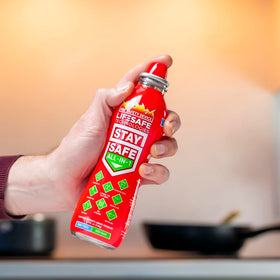 LifeSafe StaySafe electrical-fire-safe spray near electrical panel usage.