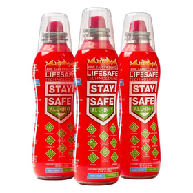 LifeSafe StaySafe bottle demonstrates multi-fire-types coverage for home safety.