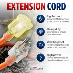 LifeSupplyUSA 10-gauge extension cord highlighted for heavy-duty power needs