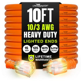 LifeSupplyUSA 10ft extension cord outdoors showing rugged weatherproof design for outdoor projects