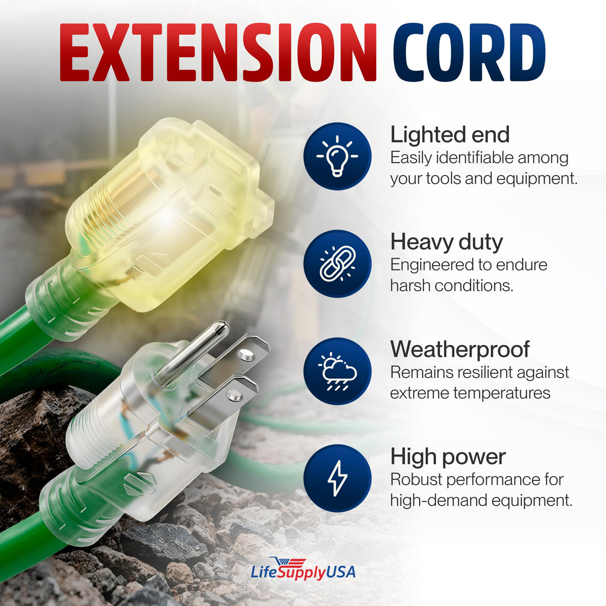 LifeSupplyUSA 12ga SJTW extension cord, heavy-duty for tools and outdoor projects