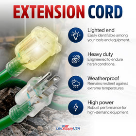 LifeSupplyUSA 12ga SJTW extension cord, heavy-duty for tools and outdoor projects