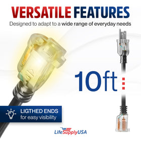 LifeSupplyUSA 15A 125V extension cord supports high-demand tools.