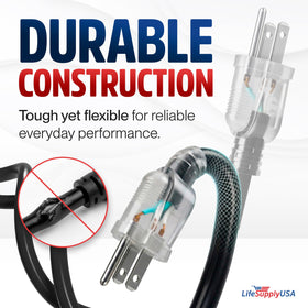 LifeSupplyUSA heavy-duty waterproof extension cord jacket withstands moisture and rain.