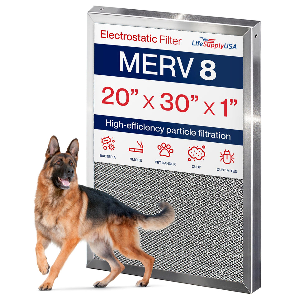 LifeSupplyUSA 20x30x1 electrostatic filter improves central HVAC filtration.