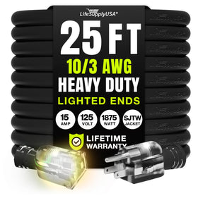 LifeSupplyUSA 25ft extension cord for indoor and outdoor use.