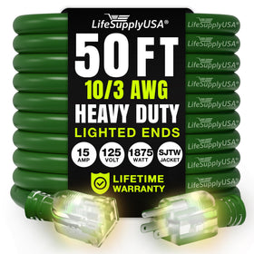 LifeSupplyUSA 50ft extension cord for outdoor and indoor use, durable and versatile.