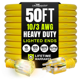 LifeSupplyUSA 50ft extension cord, indoor/outdoor use, high visibility and reliable reach
