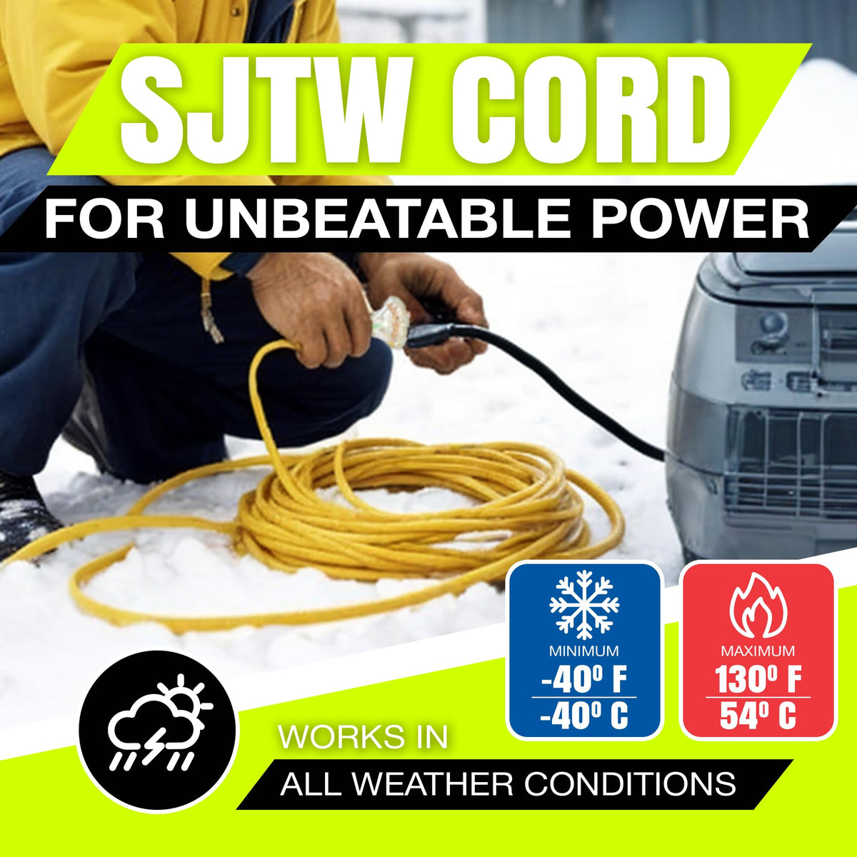 LifeSupplyUSA 75ft extension cord powers drills, mowers, and lights safely.