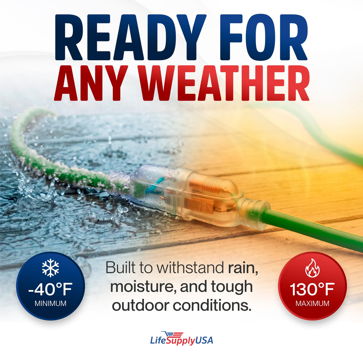 LifeSupplyUSA cold-resistant extension cord remains flexible in cold weather