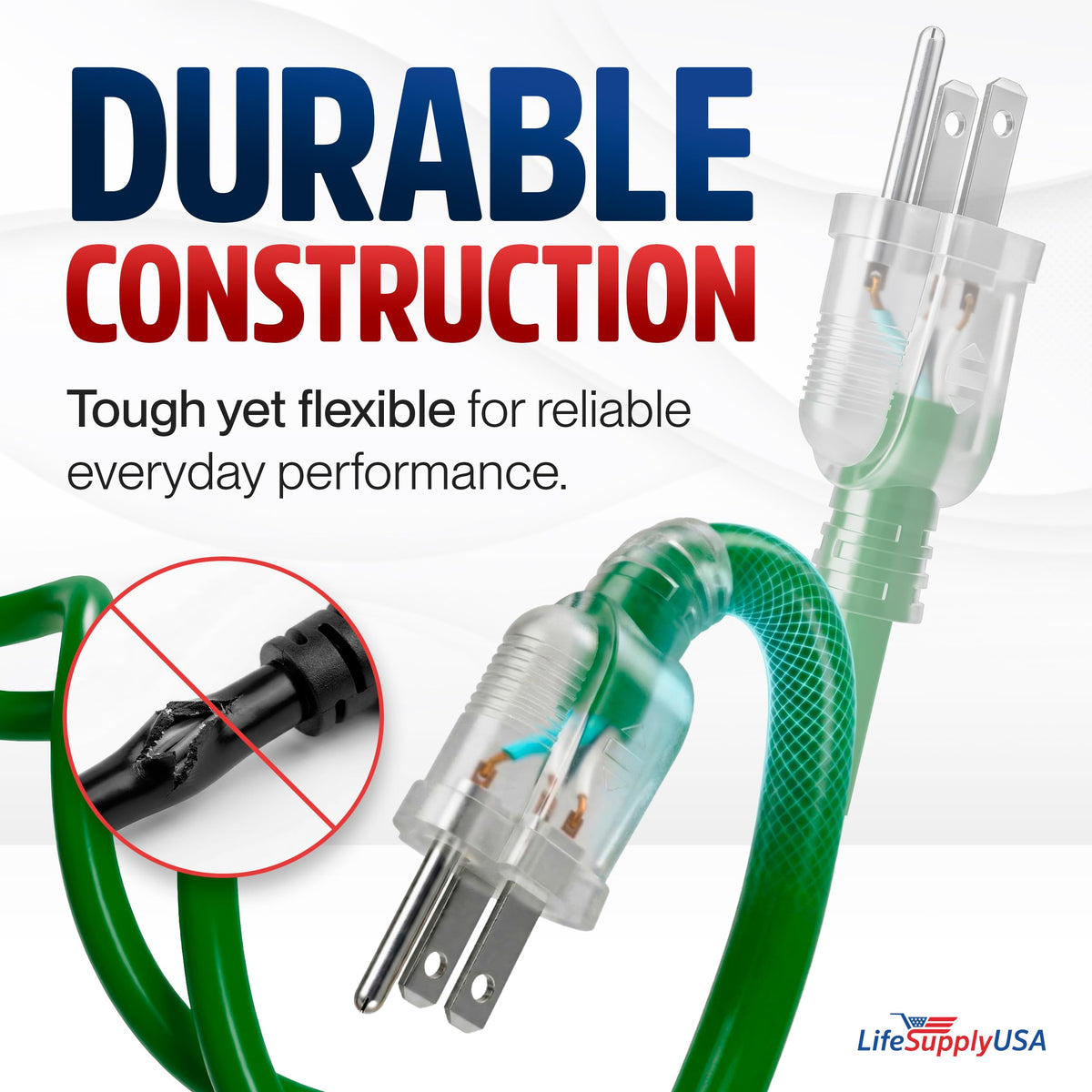 LifeSupplyUSA extension cord with lighted end for visibility in dim areas