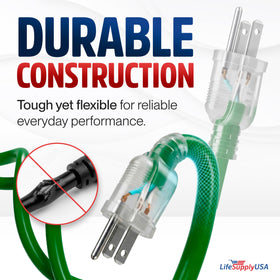 LifeSupplyUSA extension cord with lighted end for visibility in dim areas