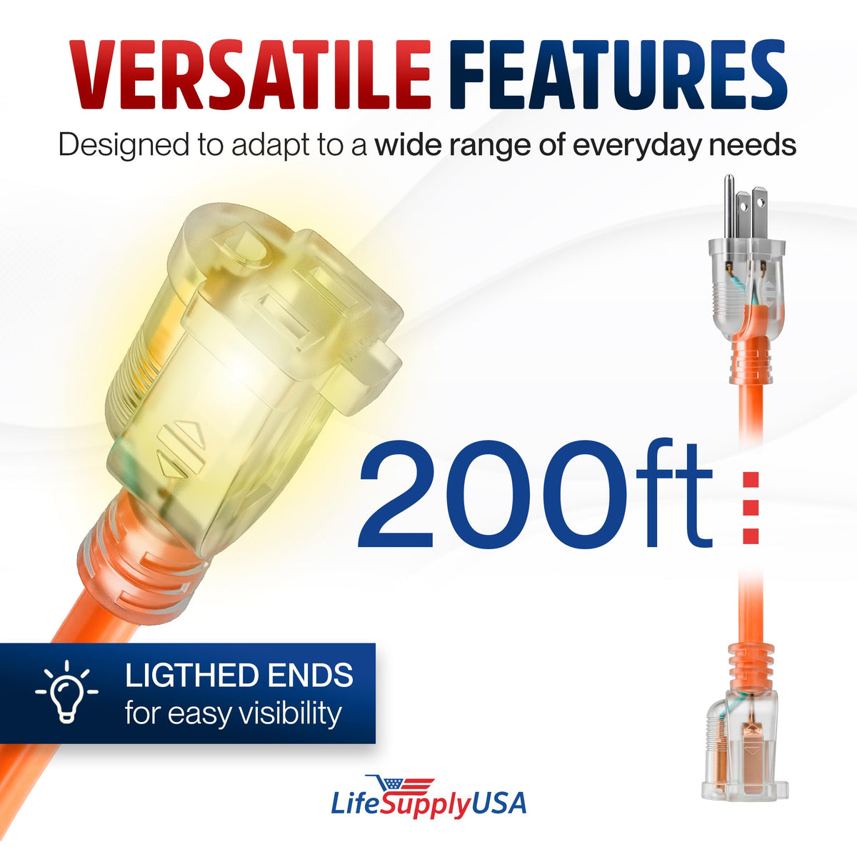 LifeSupplyUSA orange visibility extension cord stands out on busy job sites.