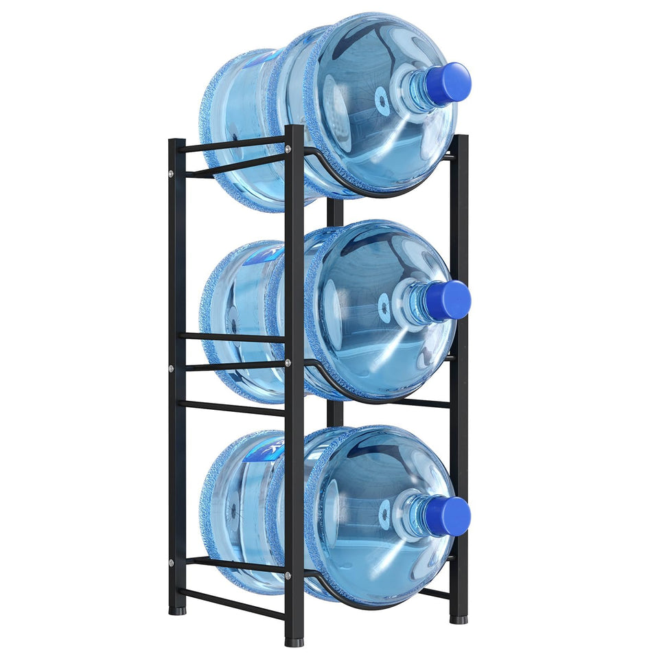 Lifewit 3-slot water jug rack with three 5-gallon bottles neatly organized at home