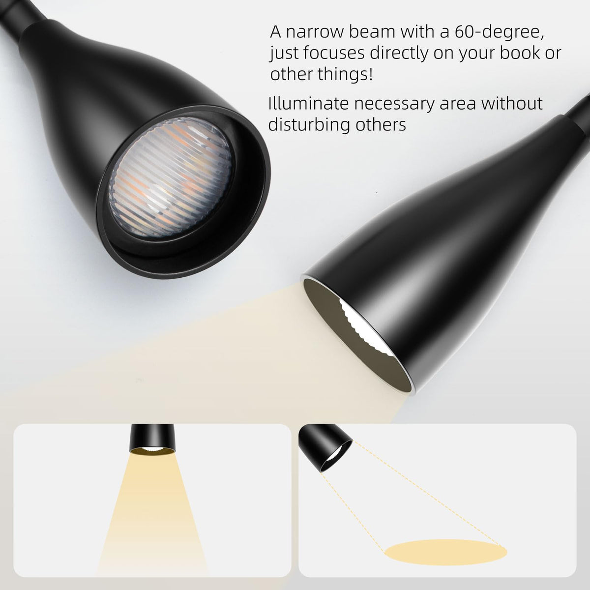 LiFMIRA slim profile wall lamp saves space beside bed.