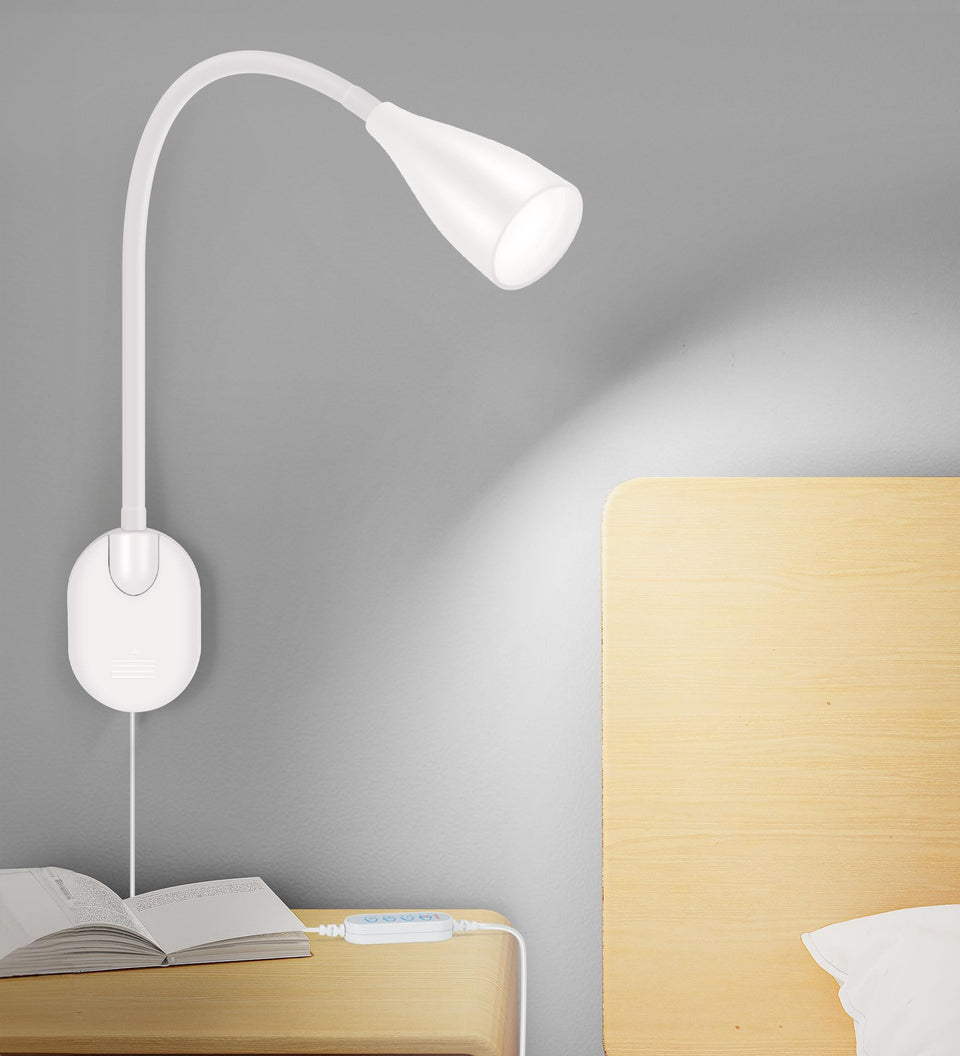 LiFMIRA wall-mounted reading light with USB charging port for convenient bedtime charging.