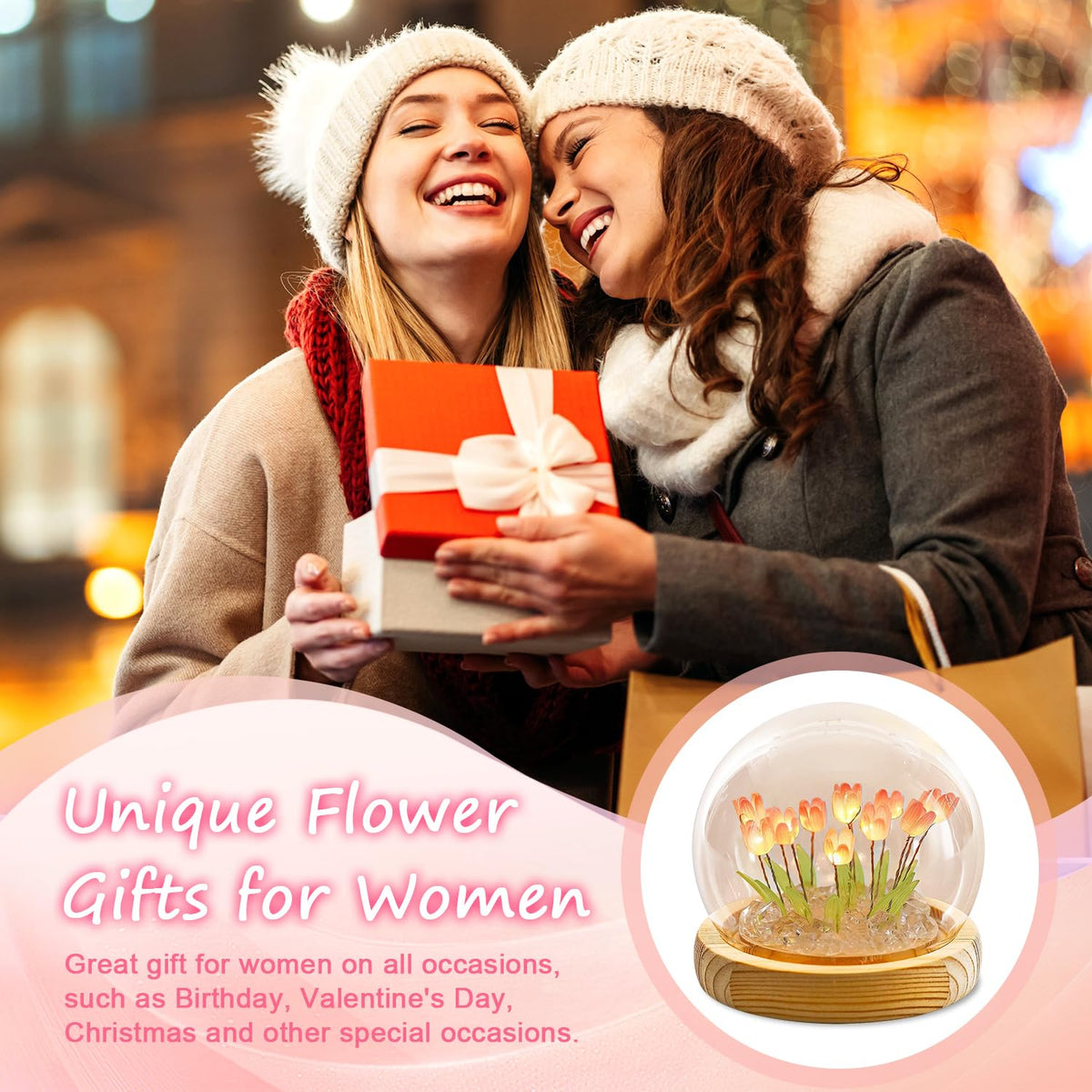 Lifnatty Mother's Day tulips night light adds warm glow to living rooms.