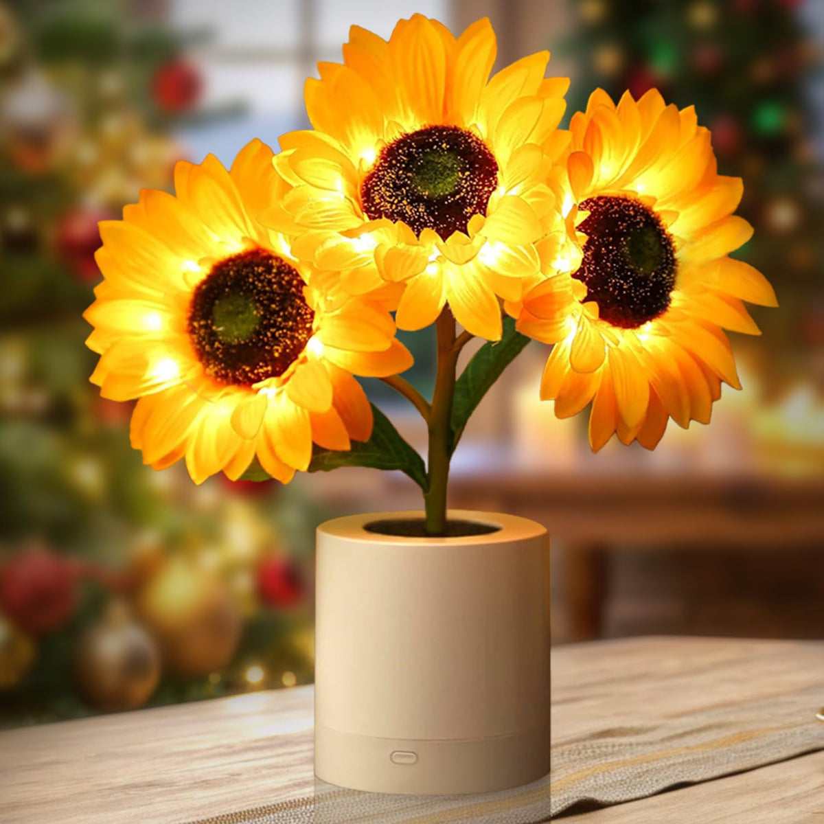 Lifnatty Sunflower Lamp close-up petals with a warm, inviting glow.