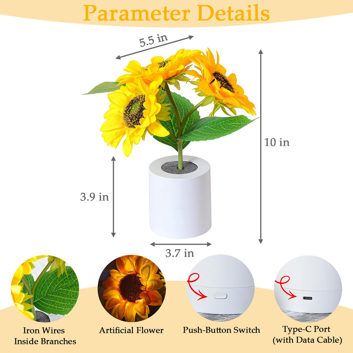 Lifnatty Sunflower Lamp wireless use for flexible room positioning.