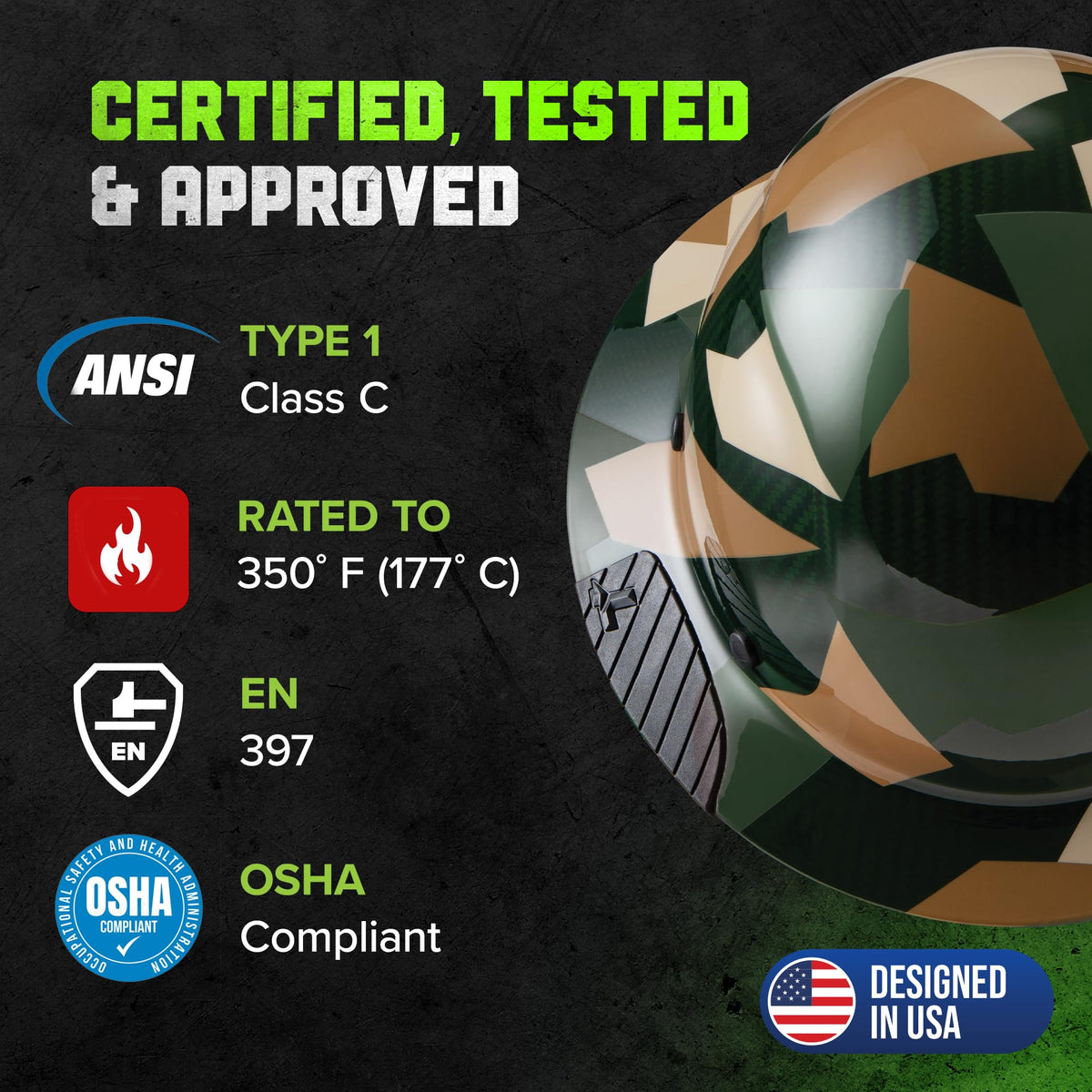 Lift DAX ANSI-certified heat-resistant helmet for hot environments.