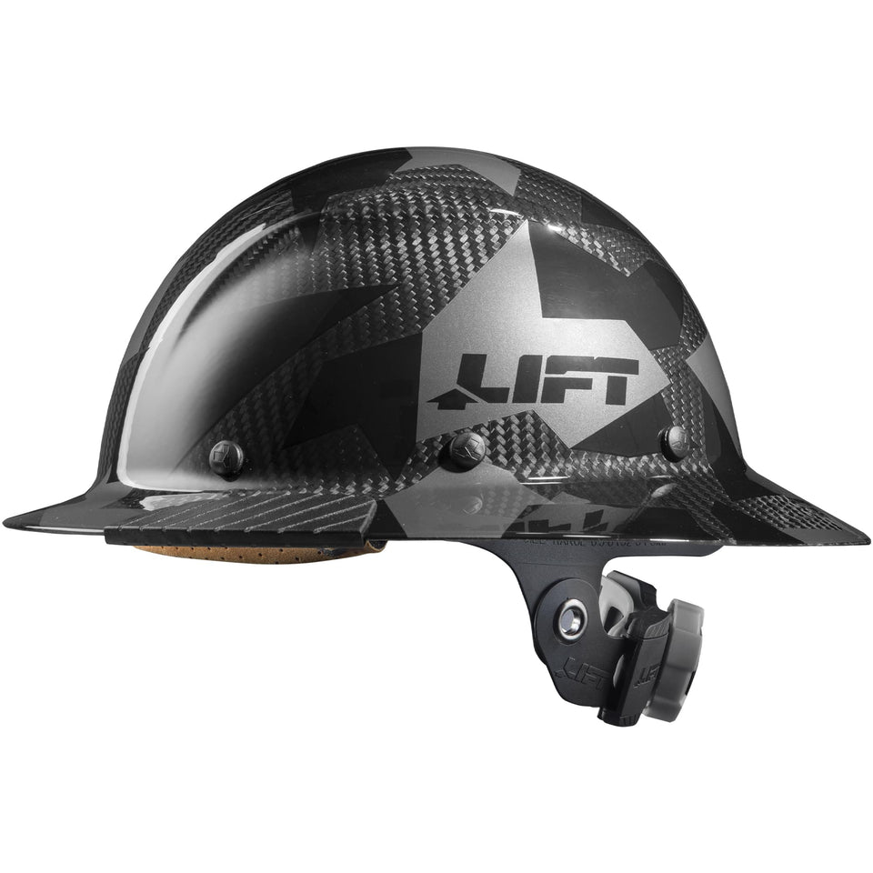 LIFT Dax Carbon Fiber Full Brim Hard Hat with reinforced shell for durable protection on rugged sites.