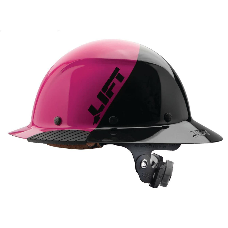 Lift Safety DAX pink-black full brim hard hat offers secure protection and comfort.