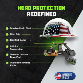 LIFT Safety DAX helmet side view with full brim for sun and debris protection