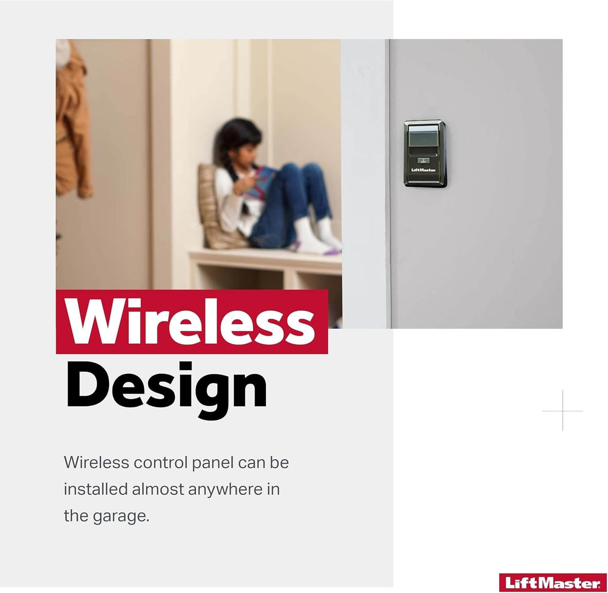 LiftMaster 885LM wall-mount design offers flexible placement in your garage.