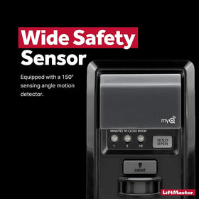 LiftMaster 889LMMC control panel close-up highlighting remotes
