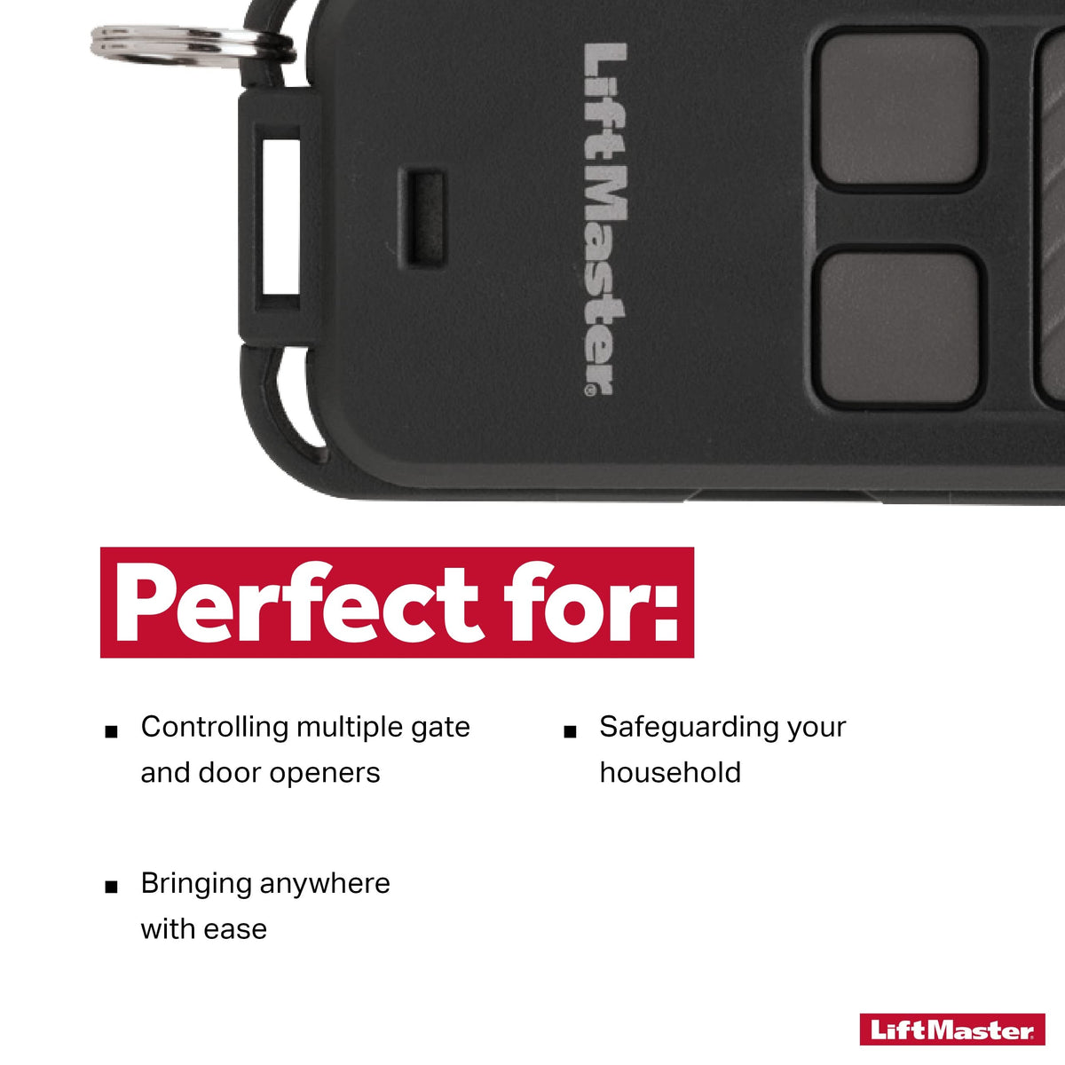 LiftMaster 890MAX compact-size remote emphasizes its portable mini form.