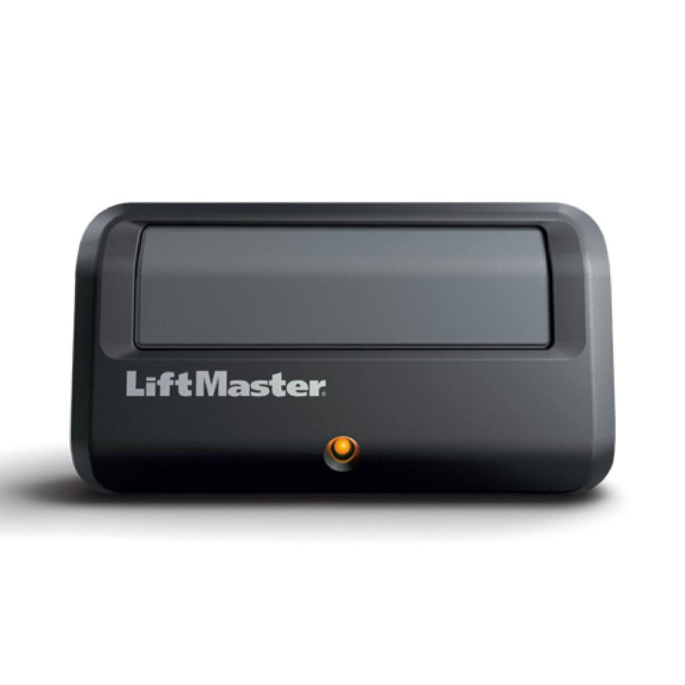 LiftMaster 891LM remote with visor clip for easy in-vehicle access.