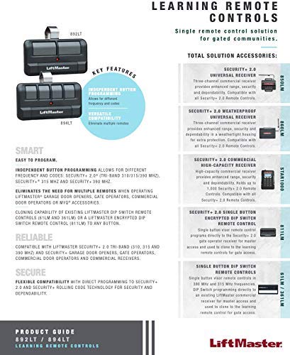 LiftMaster 892LT Dip-Switch clone capability where applicable.