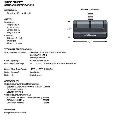 LiftMaster 892LT remote with visor clip ready for in-car access.