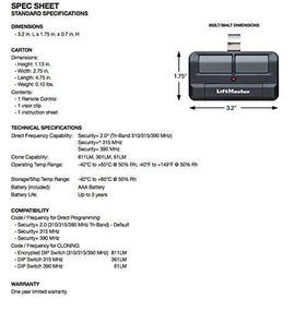 LiftMaster 892LT remote with visor clip ready for in-car access.