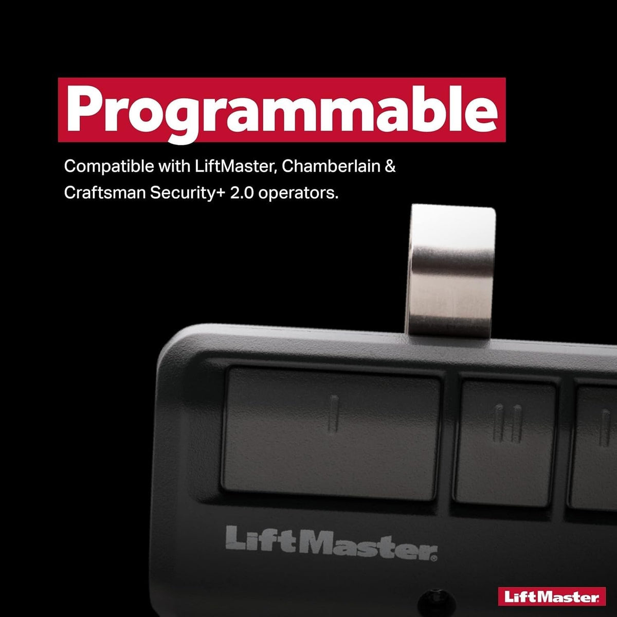 Included 3V battery powers the LiftMaster 893LM remote for years