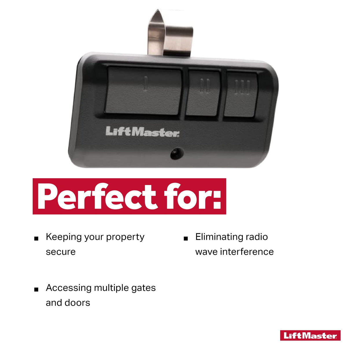 LiftMaster remote comes with long-life battery for years of dependable use.