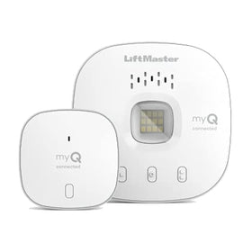 LiftMaster myQ smart garage control white hub with compact design for easy garage management.