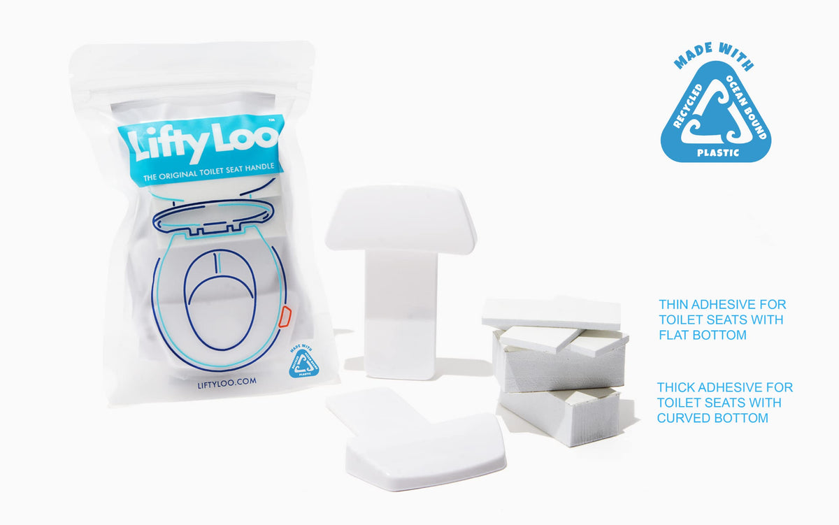 Lifty Loo strong 3M adhesive keeps securely attached on curved toilet seats.