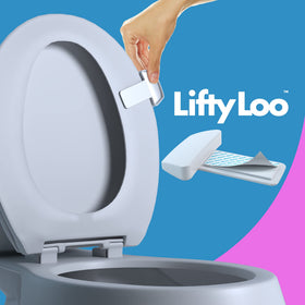 Lifty Loo two-pack white handle on toilet seat aids easy lifting and reduces mess.