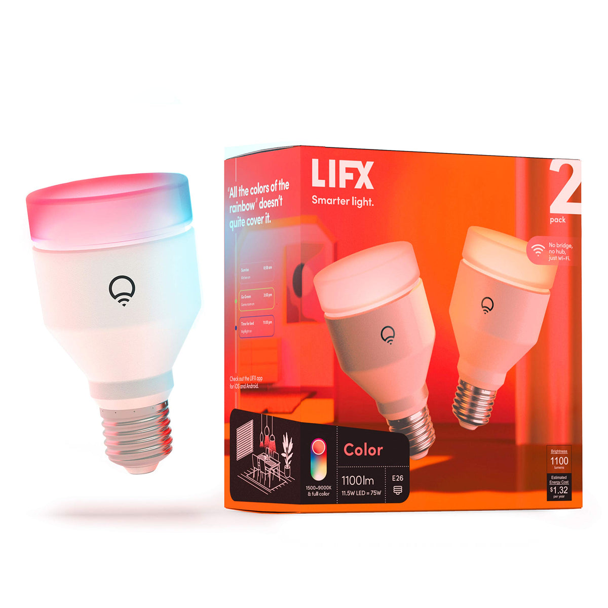 LIFX A19 with SuperColor 1100 lumens for vivid color rendering
