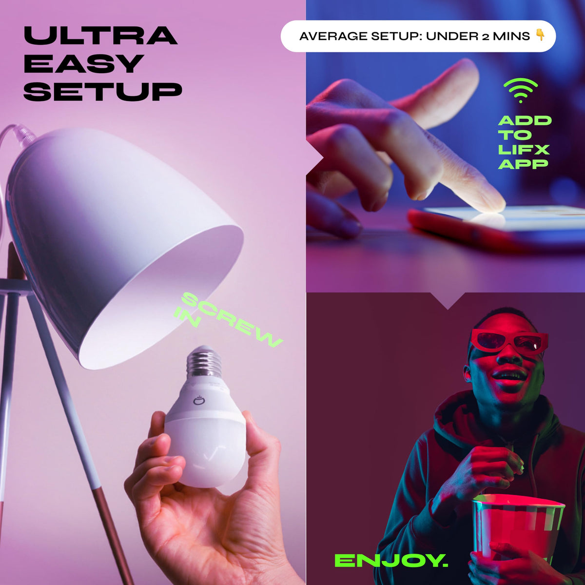 LIFX 235° beam spreads light evenly across larger spaces.