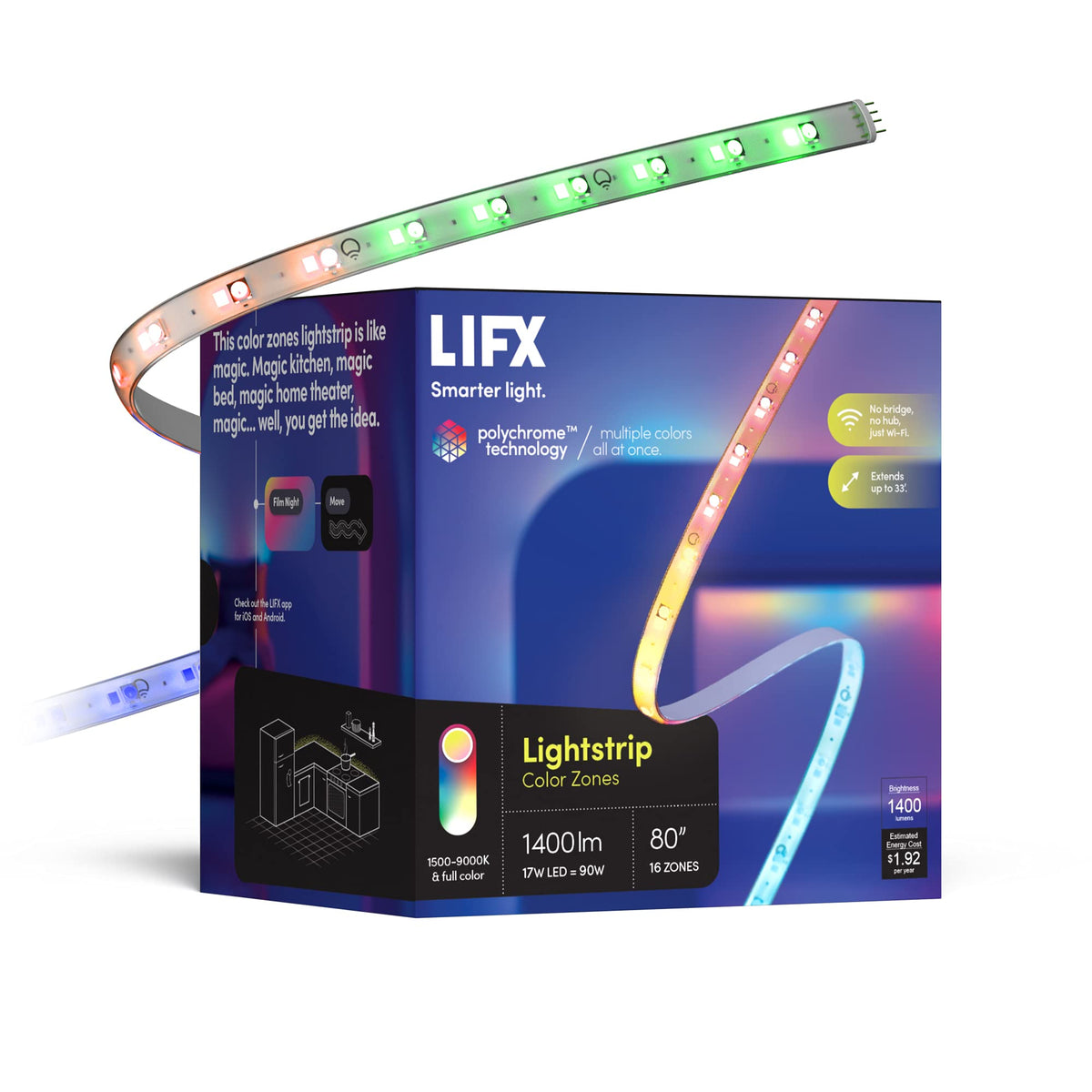 LIFX Polychrome 8 zones strip showing smooth color gradients for immersive ambiance