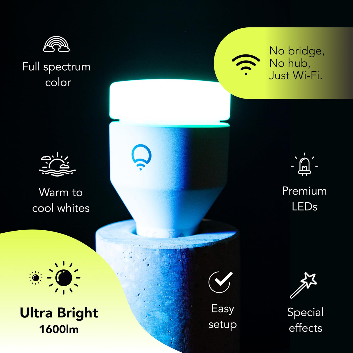 LIFX SuperColor A21 in a ceiling fixture lighting a modern living room