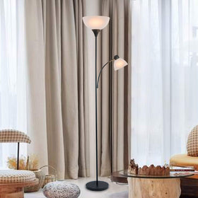 LIGHTACCENTS adjustable black floor lamp stand provides dual lighting for versatile living room use.