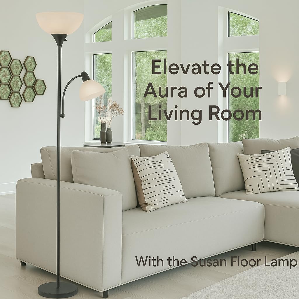 LIGHTACCENTS dual-light floor lamp offers independent main and reading light for focused tasks.