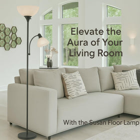LIGHTACCENTS dual-light floor lamp offers independent main and reading light for focused tasks.